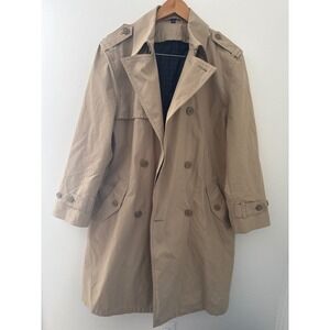 Hart Schaffner Marx 40R Tan Double Breasted Trench Coat Plaid Lining